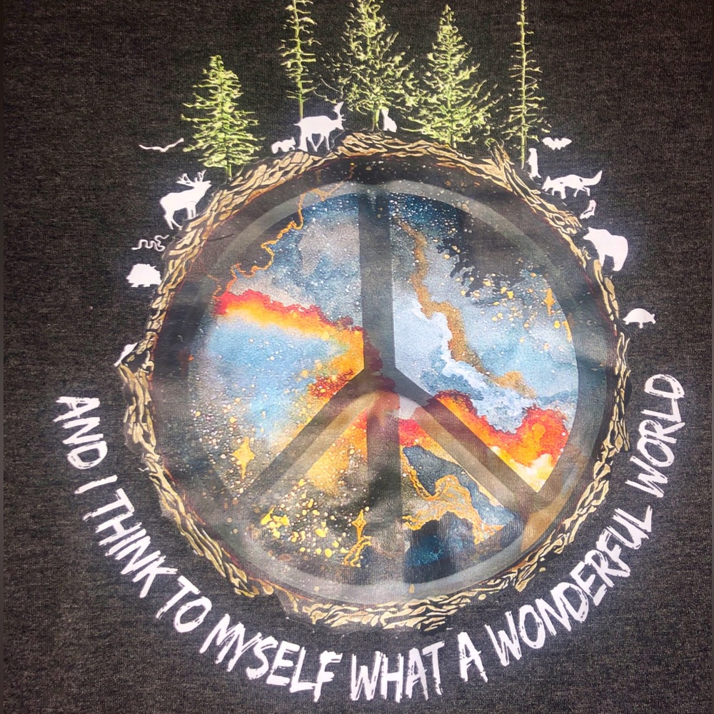 Wonderful World T-shirt ☮️
🌳🐌🦔🐍🫎🦅🐿️🦌🦇🦊🐻🐢